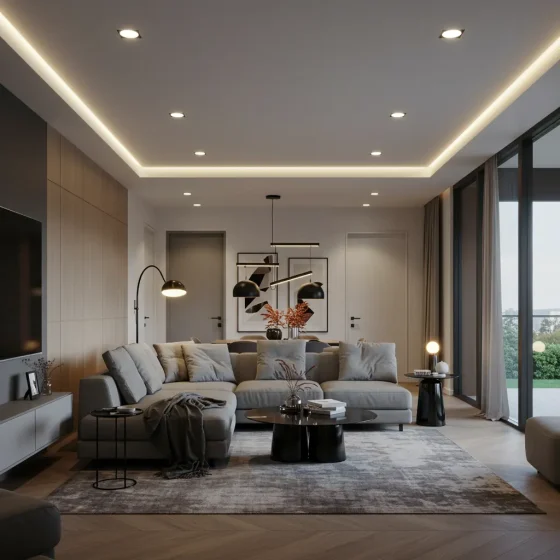 Un salon moderne avec des spots encastrés à LED