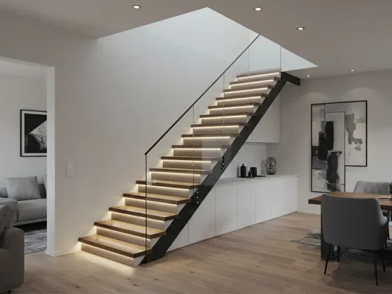 Illustration of LED stair lights in a modern home