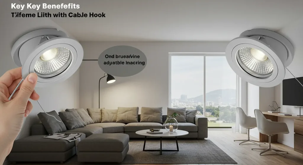 Modern interior with downlights featuring cable hook design