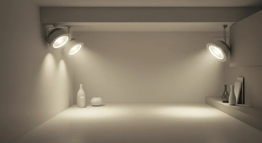 Illustration of downlights with cable hook in a modern interior
