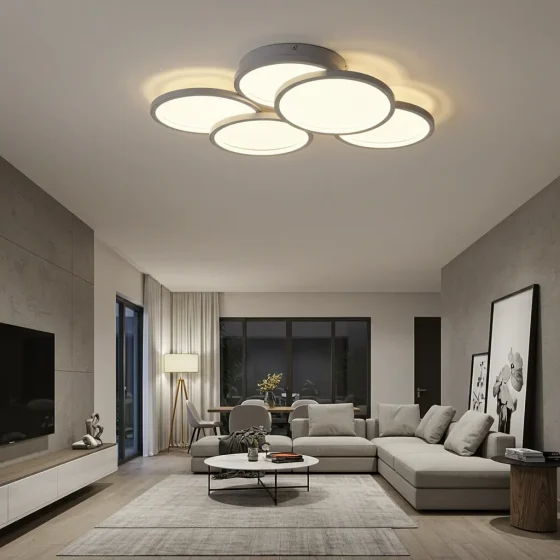 Bright LED ceiling lights in modern living room