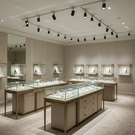 Luxury jewelry boutique with 30W LED track spotlights