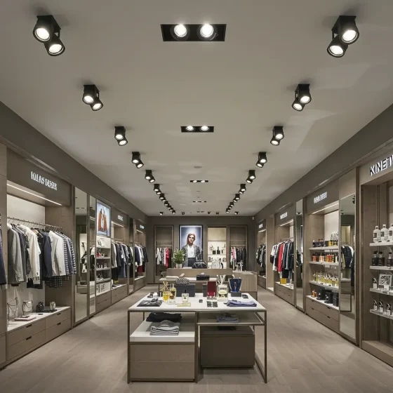 Retail stores with adjustable recessed spotlights