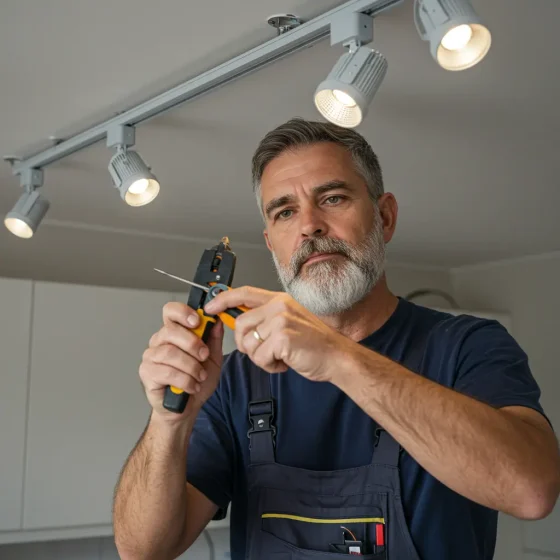The scene of LED track lights being installed