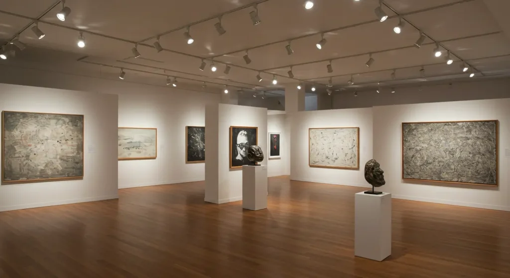 Trilho de luz com regulagem de intensidade personalizável para iluminação de obras de arte.