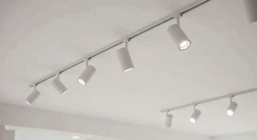 Luminárias de trilho LED flexíveis e com regulagem de intensidade para projetos de lojas de varejo.