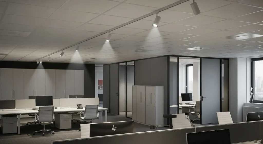 Low-Profile Surface Dimmable Track Lights for Office Ceilings