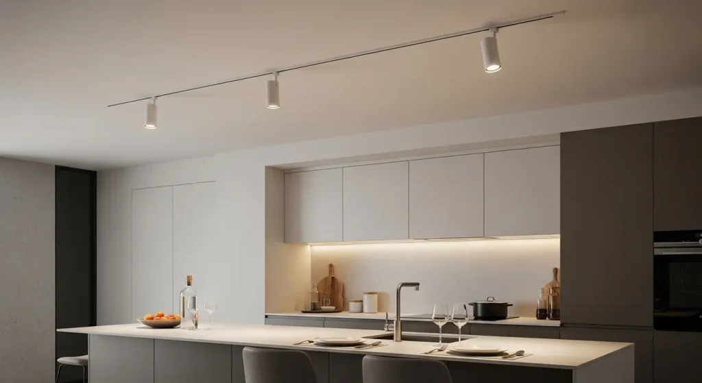 Luminárias de trilho LED profissionais com intensidade regulável para aplicações comerciais.