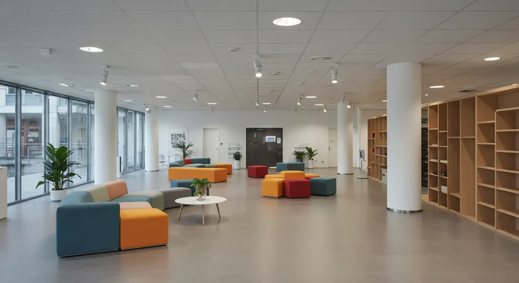 Commercial scenes use modular LED downlights