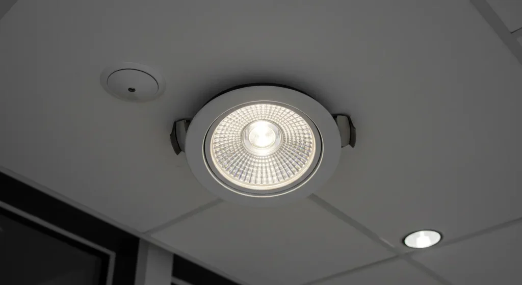 Commercial space illuminated with low glare LED downlights