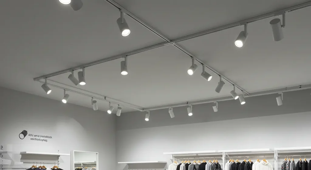 Flexible retail store design using 48V magnetic track lighting