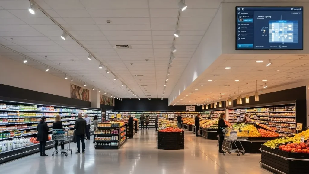 Large supermarkets utilize DALI-controlled LED downlights and track lights to achieve flexible lighting scenarios