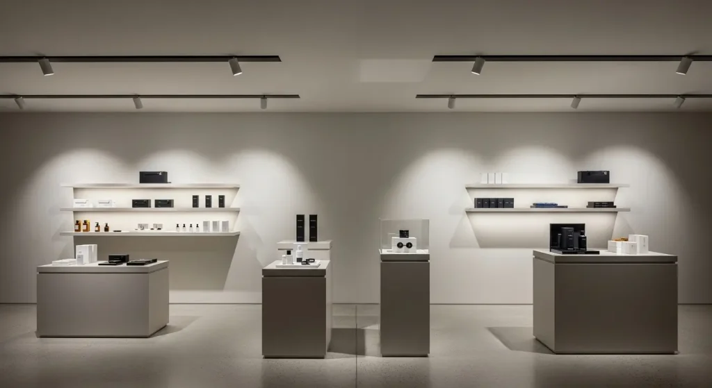 A contrast between general lighting and accent lighting in commercial interiors