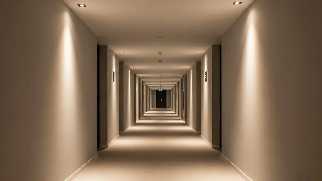Modern hotel corridors are equipped with a carefully designed LED downlight system