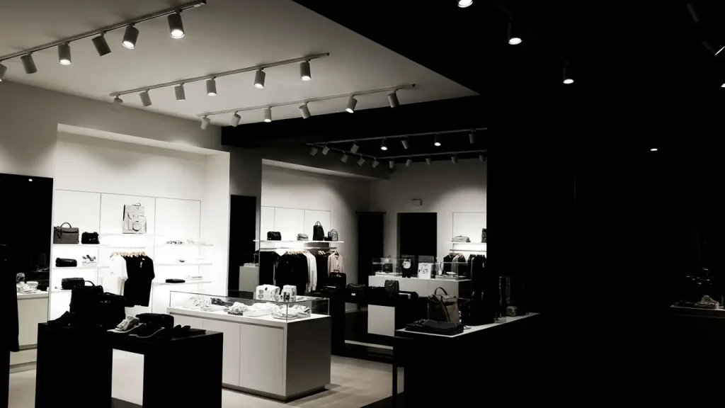 The retail lighting design is poorly executed, resulting in uneven lighting with some areas being too bright and others too dim