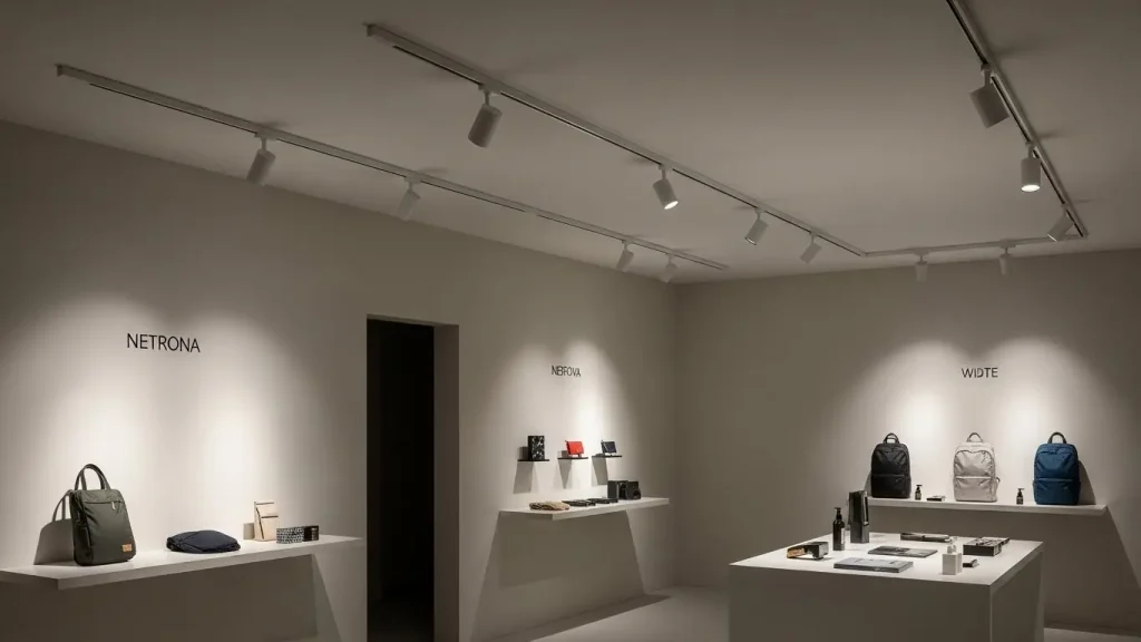 Using LED track lighting with different beam angles, the lighting effects of narrow, medium, and wide beams on the exhibits are clearly demonstrated